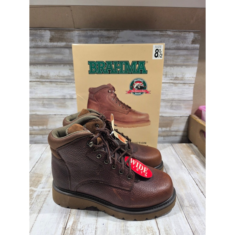 Brahma Mens Brown Leather Work Boots Wide EE ComfortWalk 3985536 Size 8.5